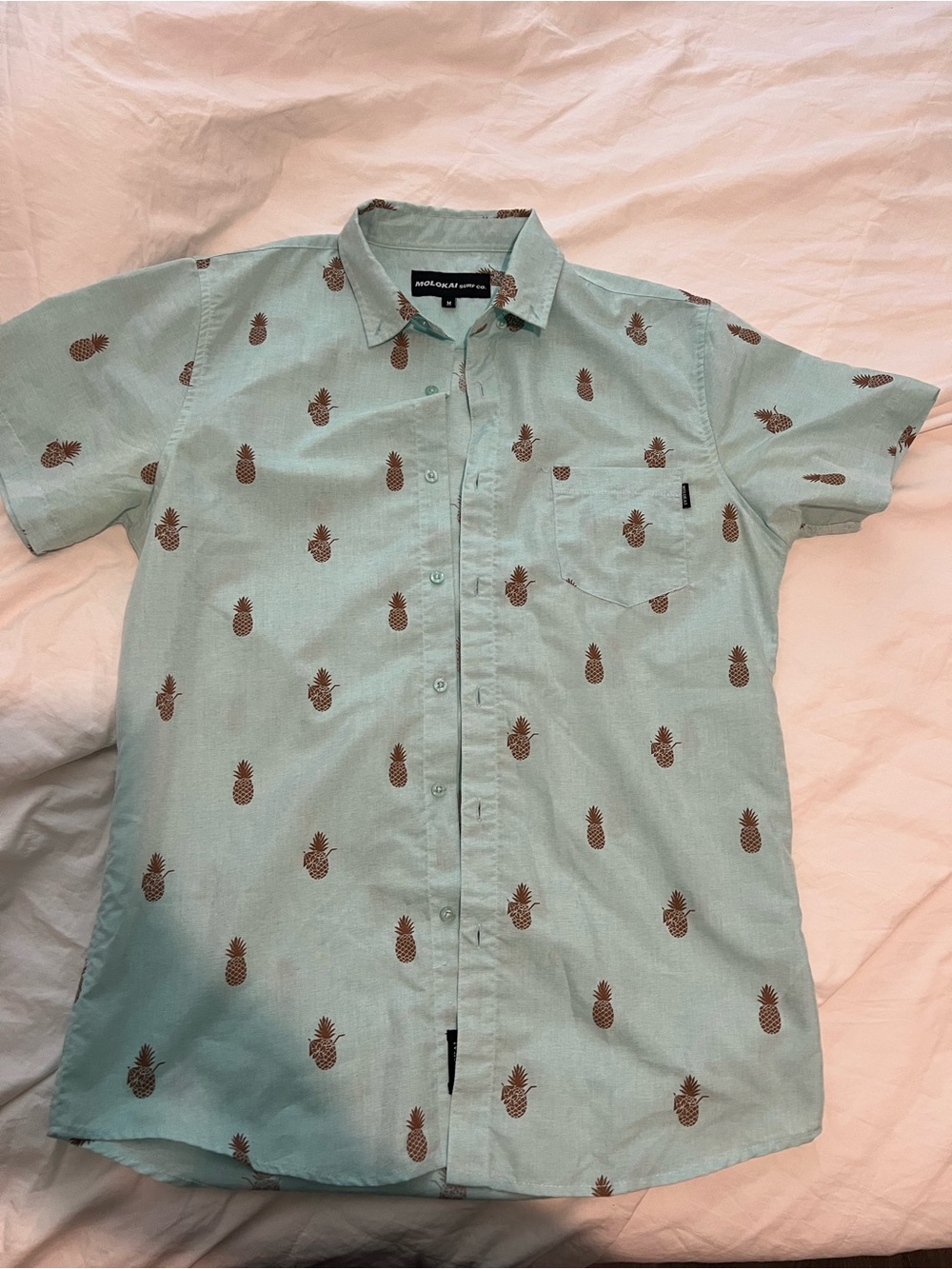 Quiksilver Mint Short Sleeve Pineapple Print Button-Down Shirt